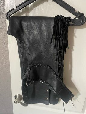 Attn:  Bad*ss Biker Chicks -Black Leather with Fringe Women's Chaps